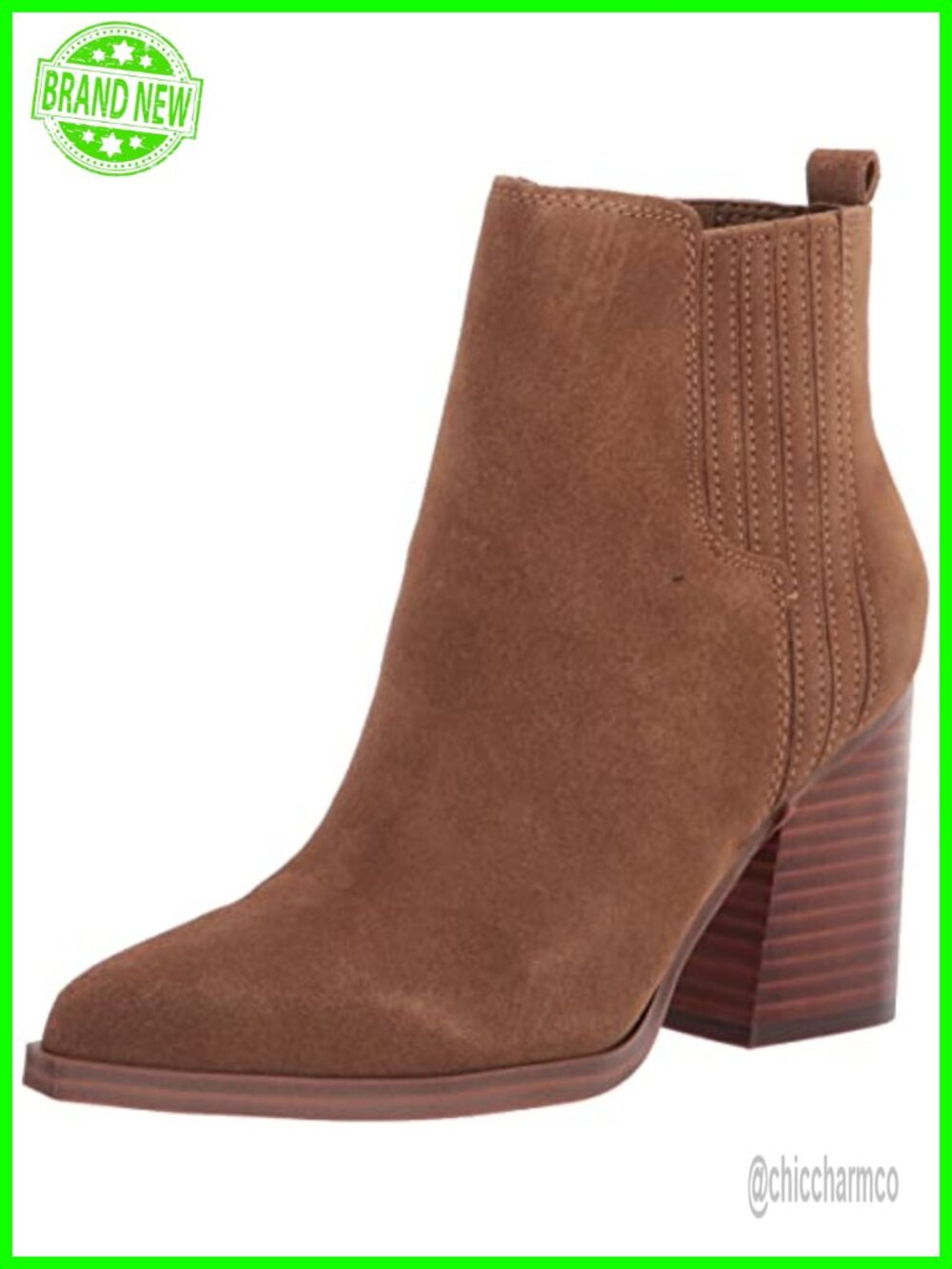 Marc Fisher Matter Suede Chelsea Ankle Bootie Pointed Toe Stacked Heel